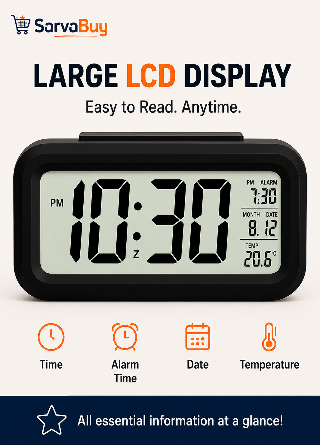 Digital Lcd Alarm Clock With Backlight (1 Pc)