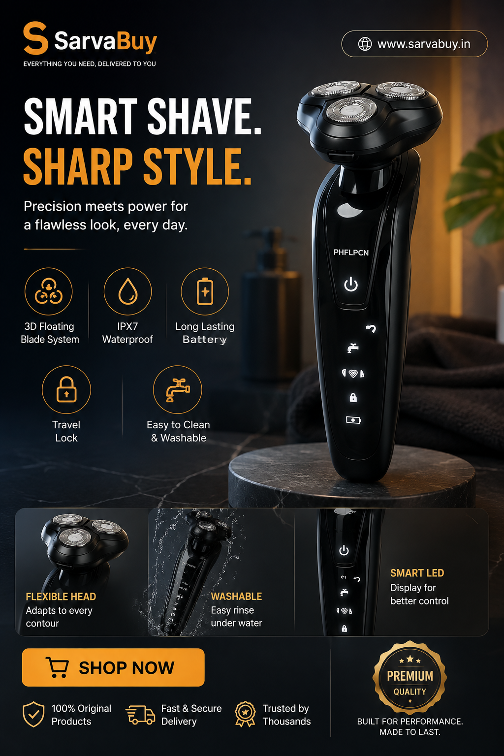 Rechargeable Electric Rotary Shaver Trimmer For Men (1 Set)