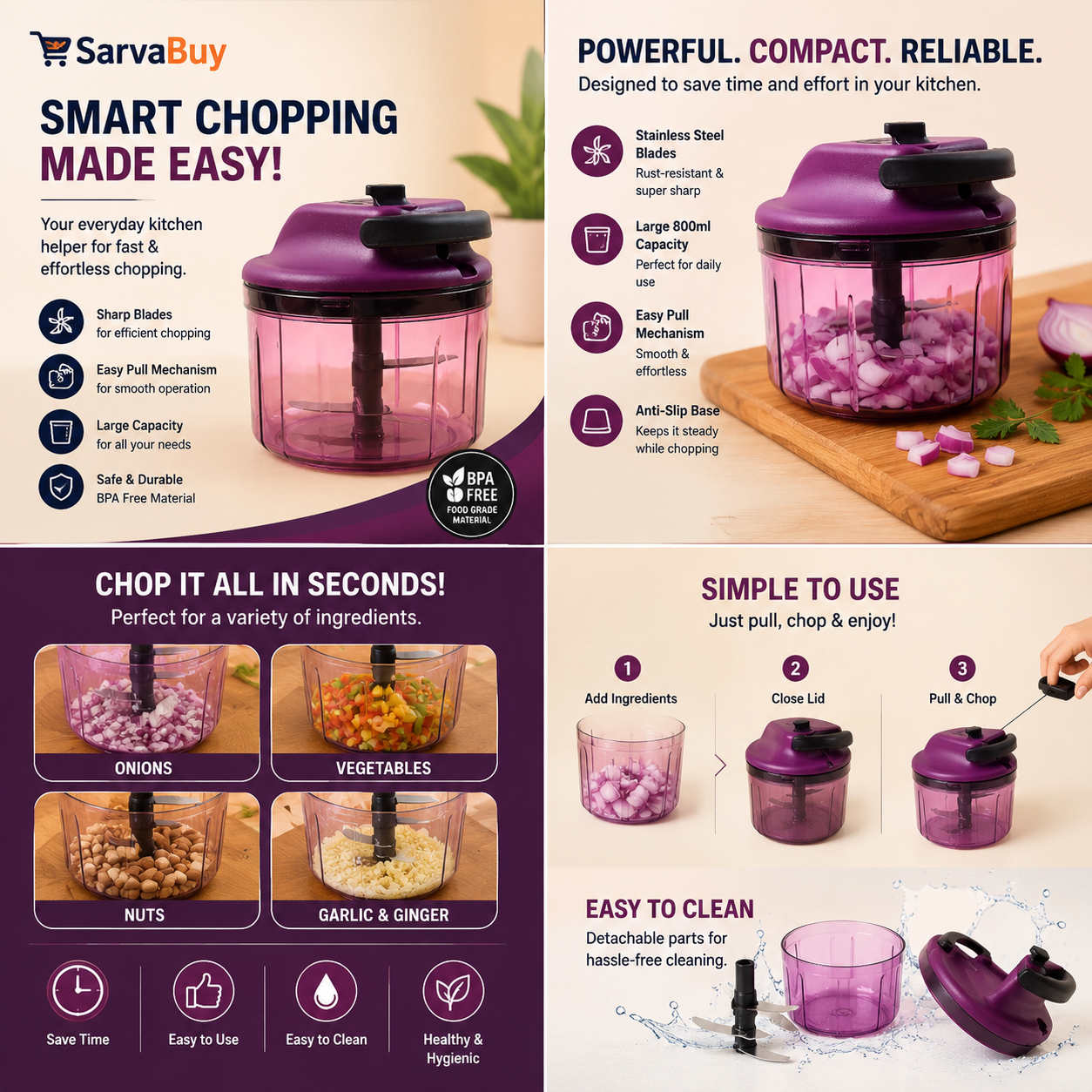 Supermom German Style Manual Hand-operated Vegetable Chopper 1000 Ml
