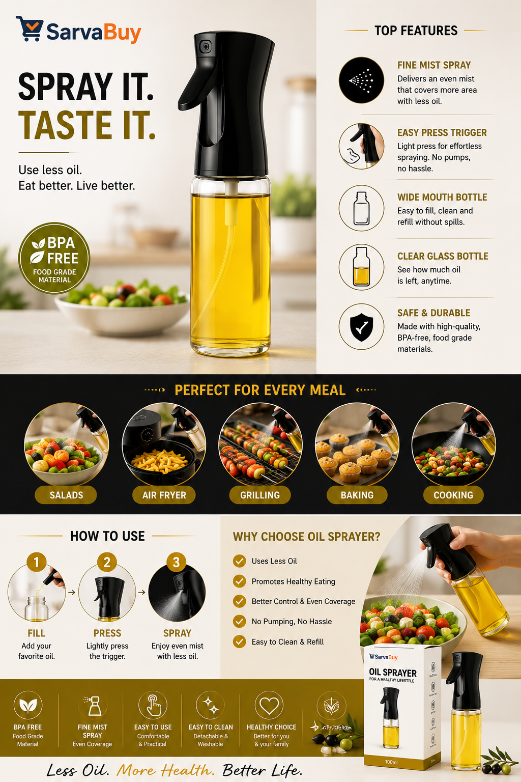 Glass Premium Oil Spray Bottle - (300 Ml Approx  1 Pc)